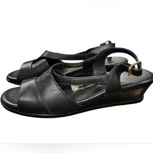 SAS Caress Black Cross Strap Wedge Buckle Strap Comfort Sandal Size 7 Slim